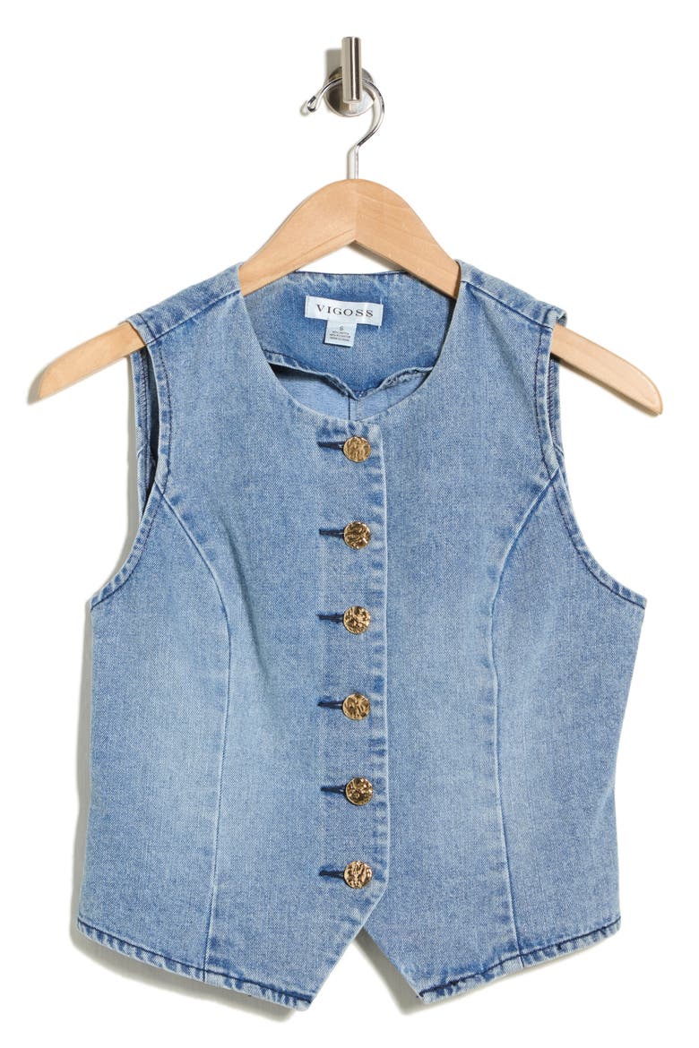 Fitted Denim Vest, Alternate, color, LIGHT WASH