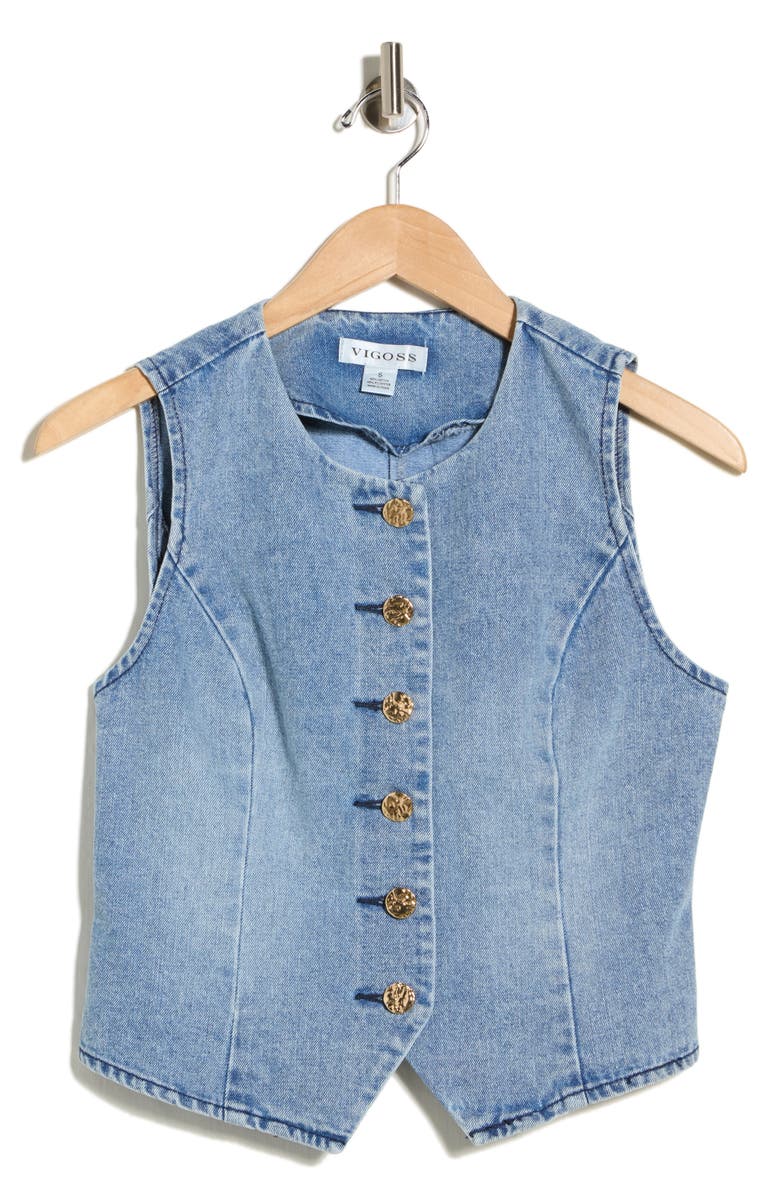 Vigoss Fitted Denim Vest, Alternate, color, Light Wash