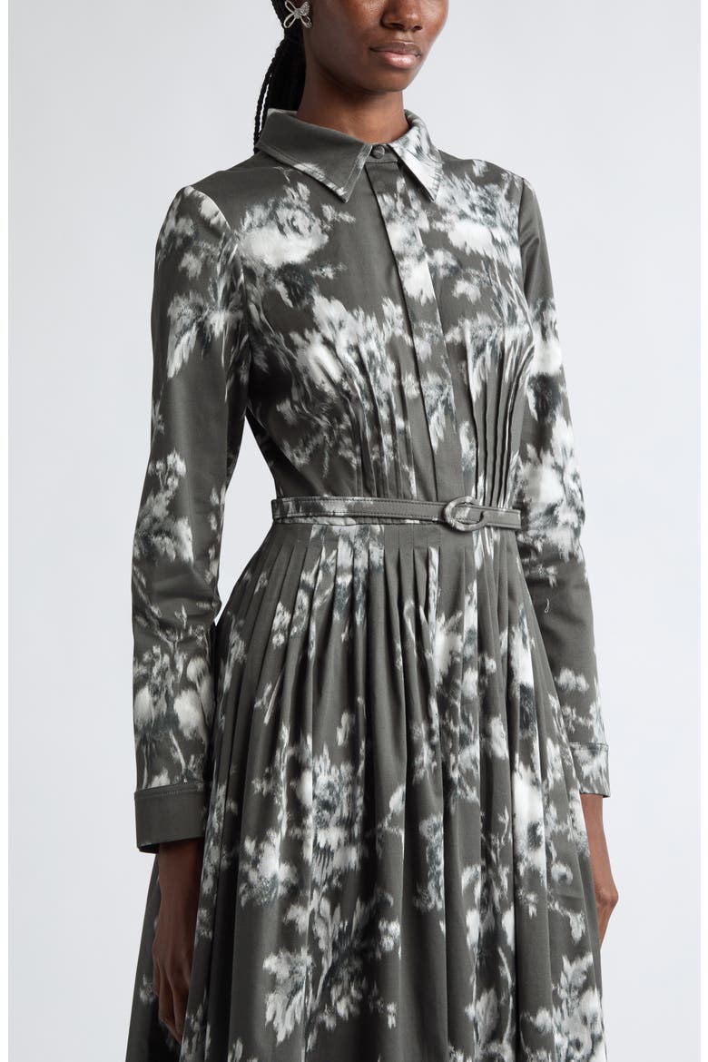 Peony Print Long Sleeve Stretch Cotton Shirtdress, Alternate, color, WHITE/ CARBON