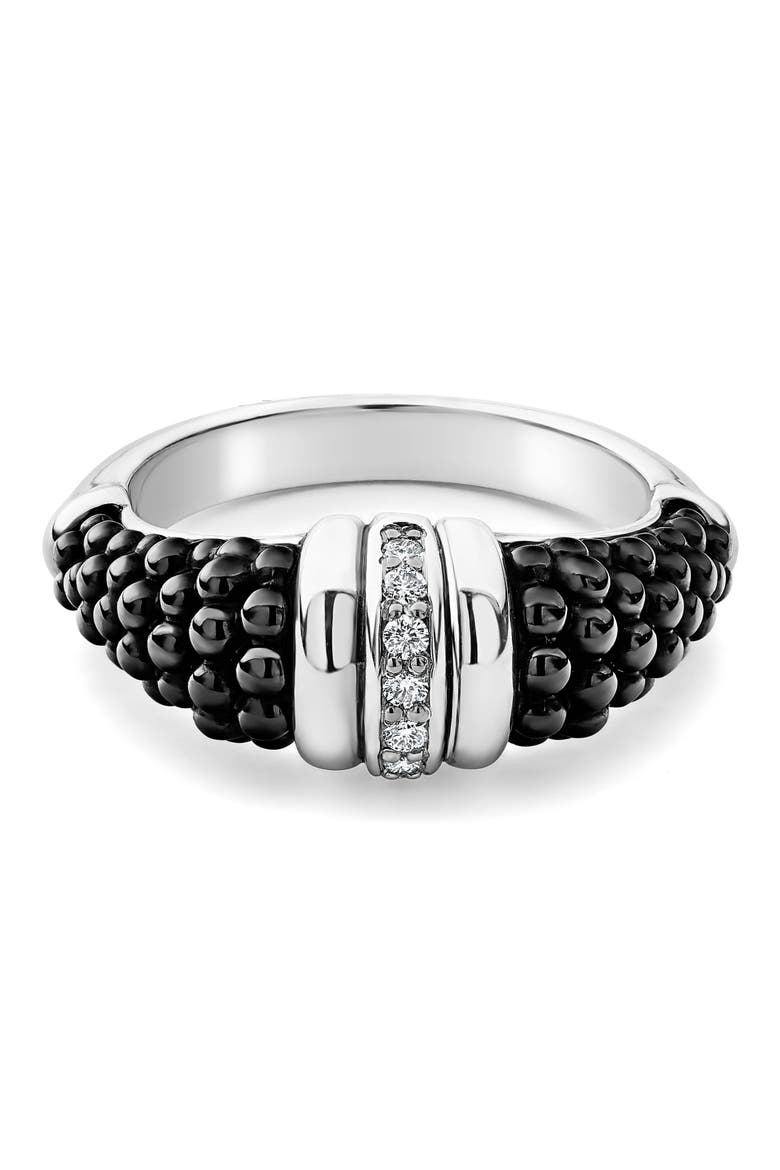 Black Caviar Diamond Tapered Ring, Alternate, color, SILVER/ BLACK