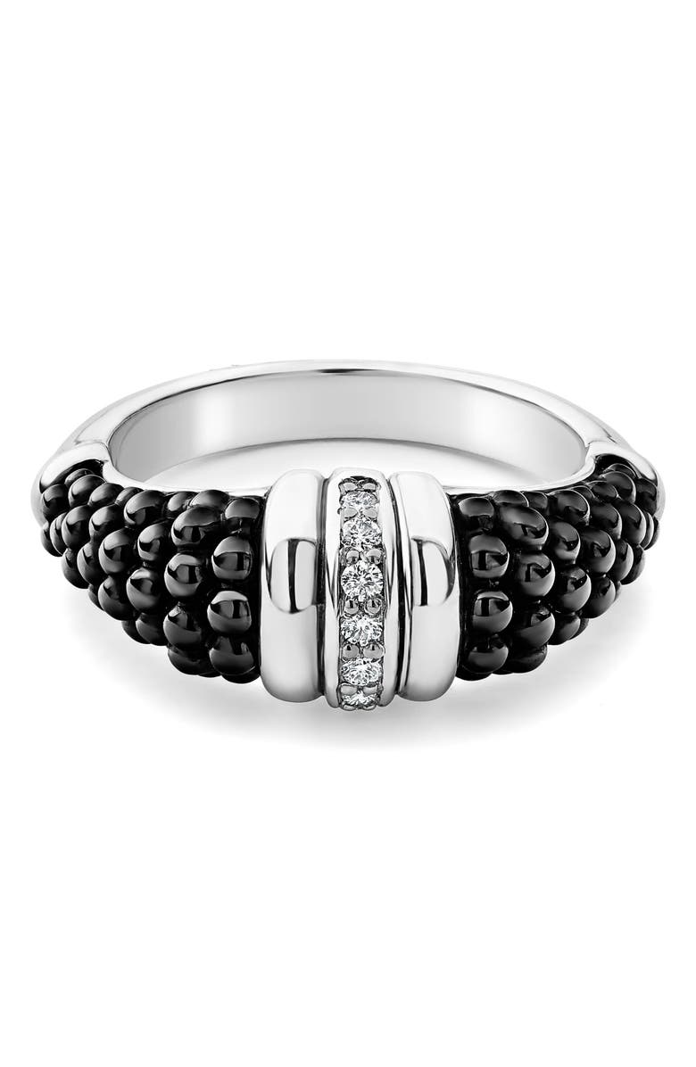 LAGOS Black Caviar Diamond Tapered Ring, Alternate, color, Silver/ Black