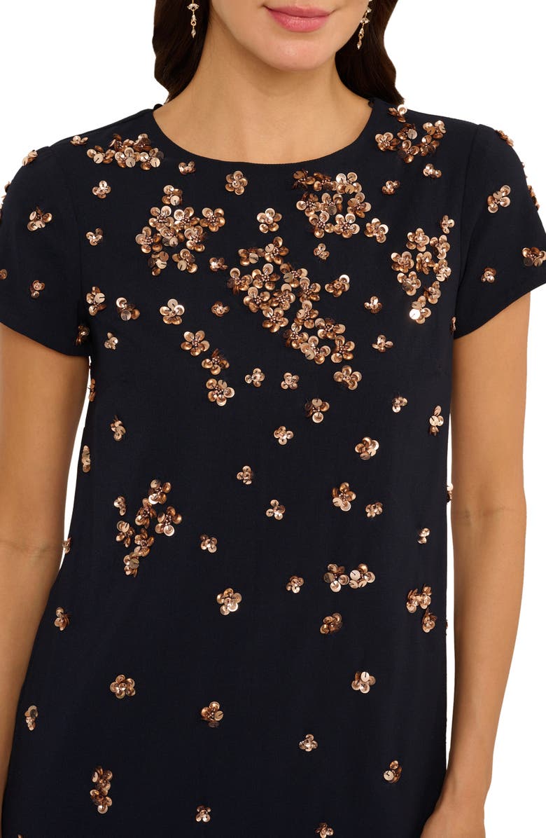 Adrianna Papell Beaded Crepe Dress, Alternate, color, Midnight Rose Gold