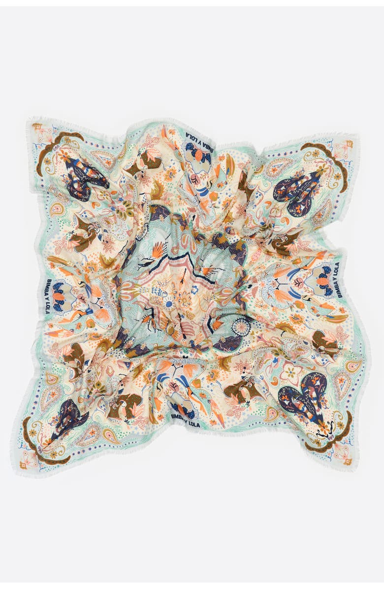 Bimba y Lola Birds Circular Composition Shawl, Alternate, color, Blue