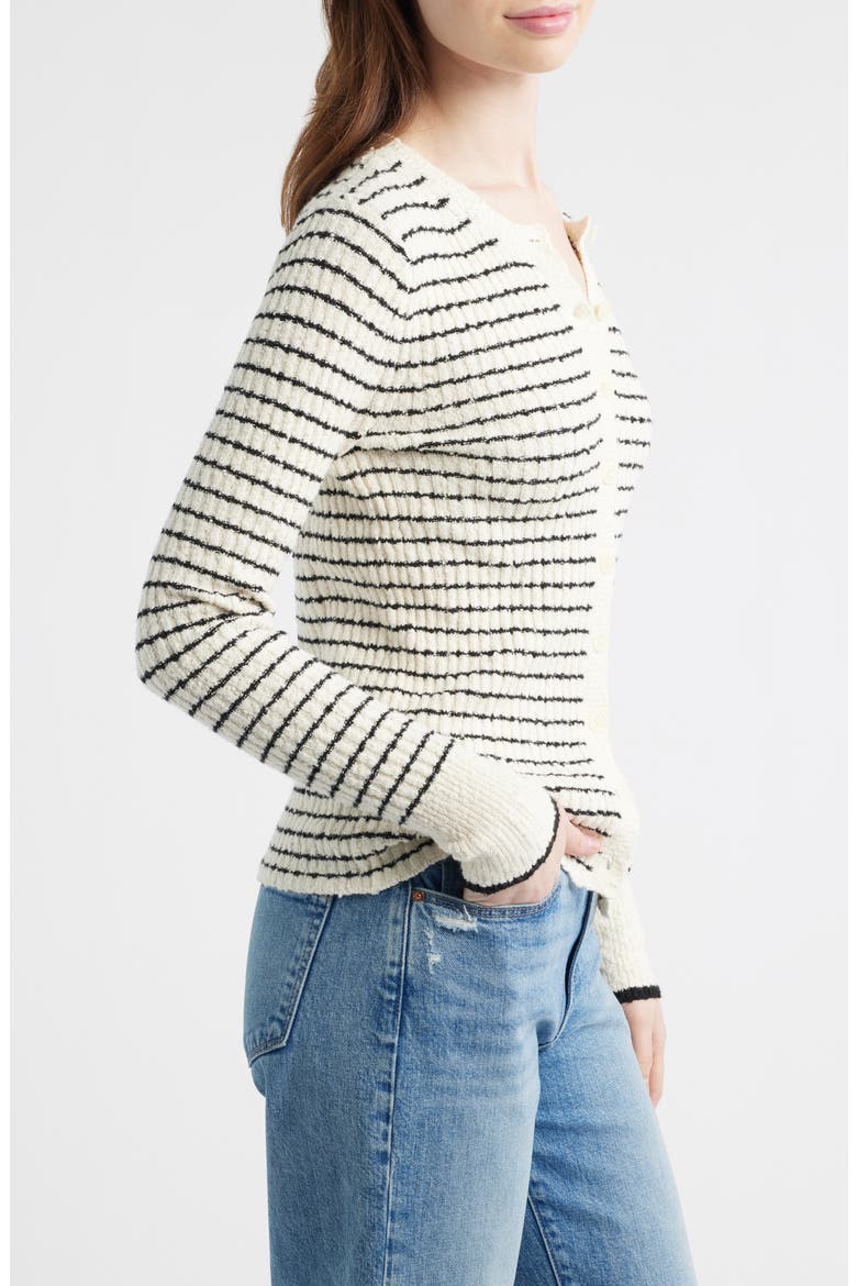 Striped Boucle Knit Cardigan, Alternate, color, IVORY AND BLACK STRIPE