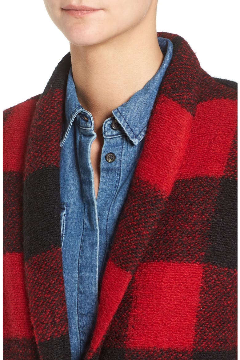 BB Dakota Holton Plaid Shawl Collar Coat, Alternate, color, RED