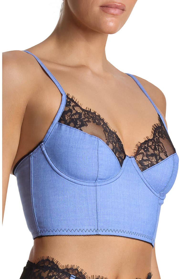 x Lexi Wood Katrina Lace Trim Longline Underwire Bra, Alternate, color, DENIM