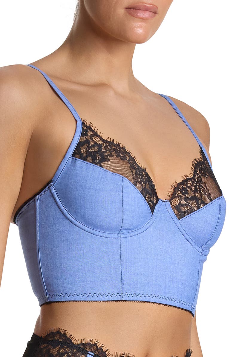 Hanky Panky x Lexi Wood Katrina Lace Trim Longline Underwire Bra, Alternate, color, Denim