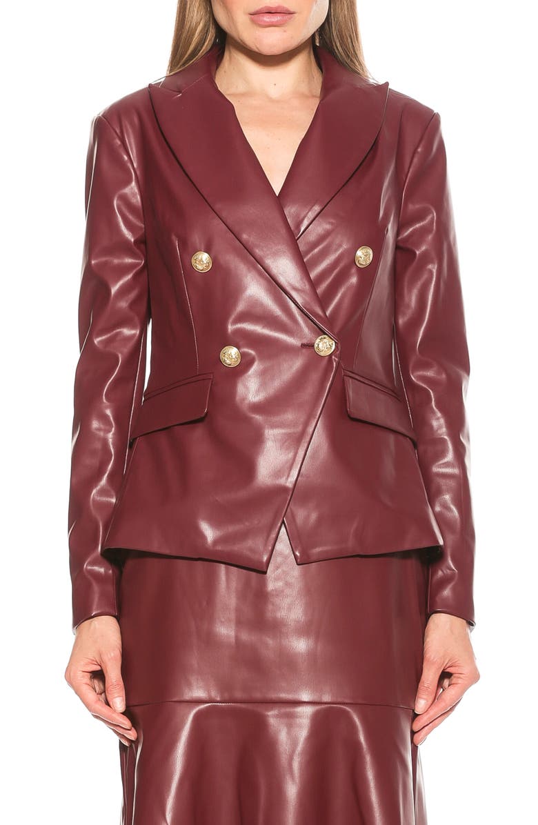 Alexia Admor Faux Leather Double-Breasted Peak Lapel Blazer, Main, color, Burgundy