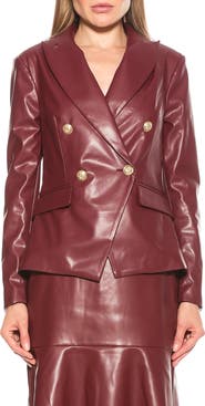 Alexia Admor Faux Leather Double-Breasted Peak Lapel Blazer