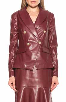 Alexia Admor Faux Leather Double-Breasted Peak Lapel Blazer