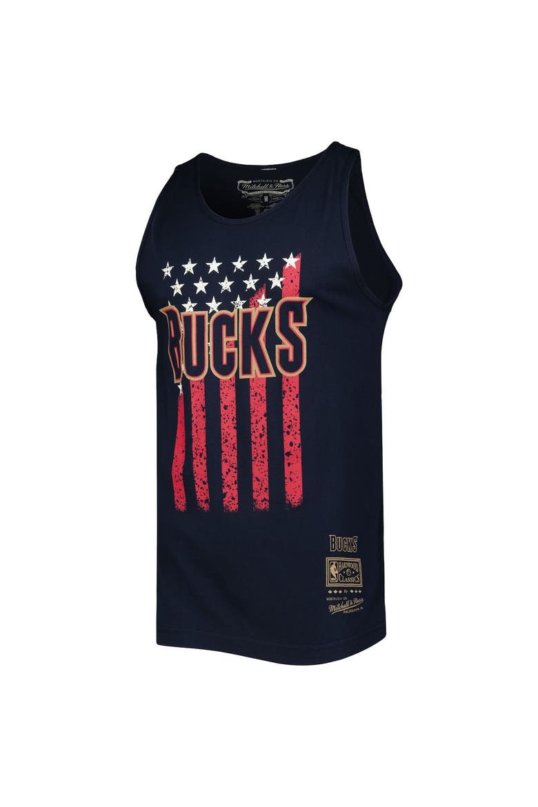 Men's Mitchell & Ness Navy Milwaukee Bucks Hardwood Classics Americana Stars and Stripes Tank Top, Alternate, color, Navy
