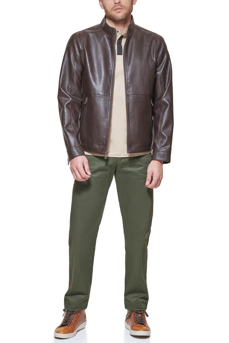 Racer Faux Leather Jacket, Alternate, color, DARK BROWN