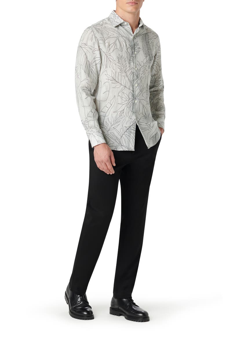 Axel Shaped Fit Woven Linen Button-Up Shirt, Alternate, color, CEMENT
