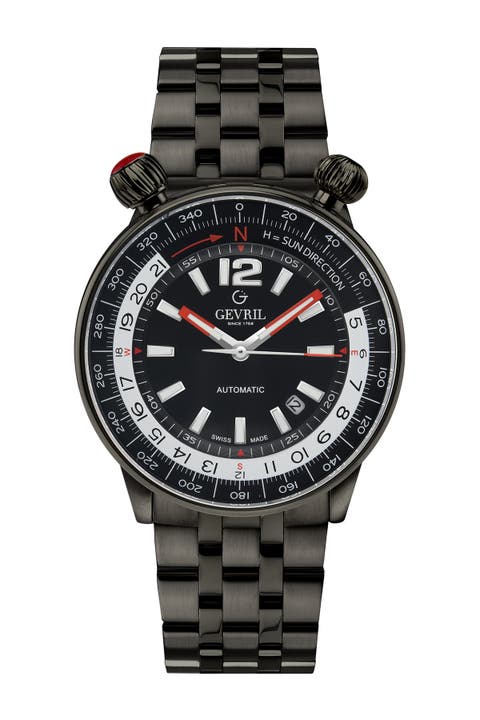 Men's Gevril Wallabout Black Dial Black PVD Watch, 44mm