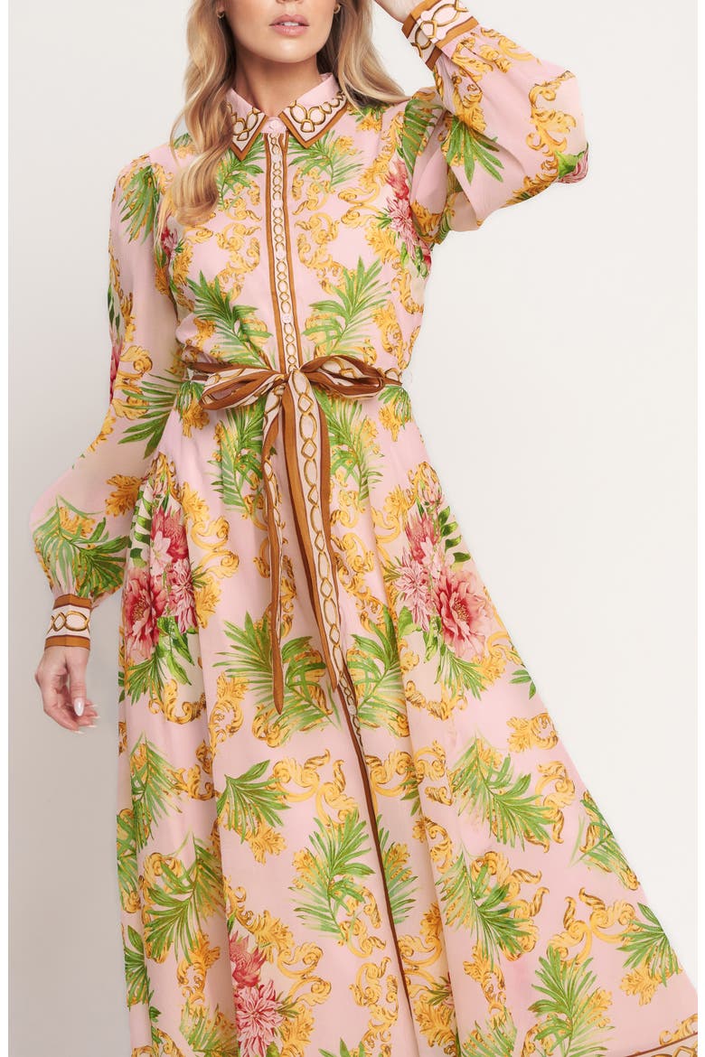 Print Long Sleeve Maxi Shirtdress, Alternate, color, PINK