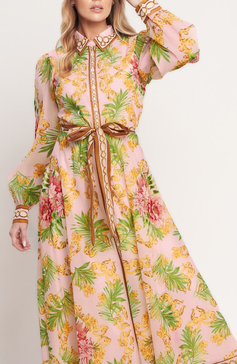 FLYING TOMATO Print Long Sleeve Maxi Shirtdress, Alternate, color, Pink