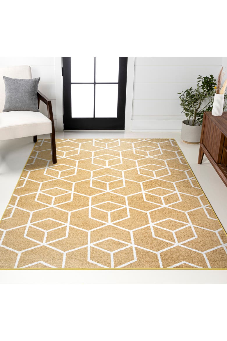 Tumbling Blocks Modern Geometric Area Rug, Alternate, color, Gold/White