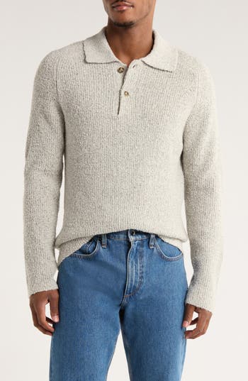 Truth Chenille Long Sleeve Polo In Neutral