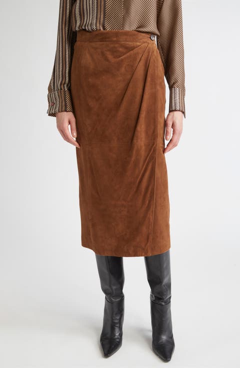 Jerez Goatskin Suede Wrap Midi Skirt