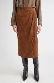 Max Mara Jerez Goatskin Suede Wrap Midi Skirt