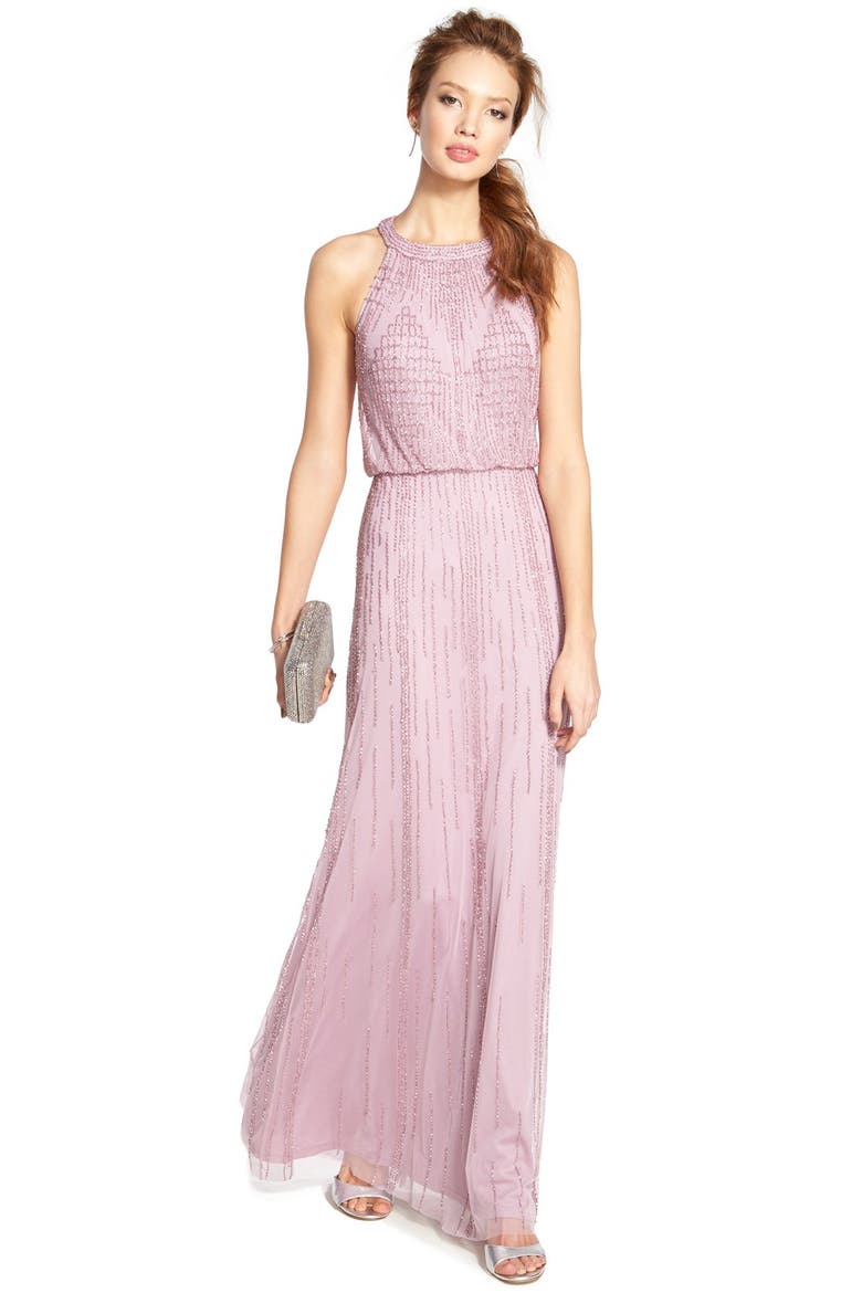Beaded Blouson Gown, Alternate, color, ICY LILAC