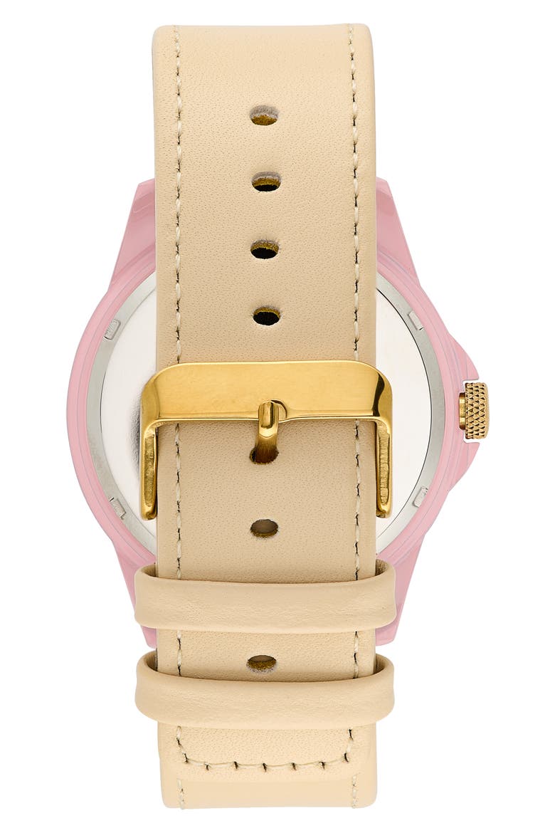 Pink Lemonade Leather Strap Watch, 44mm, Alternate, color, CANDY PINK