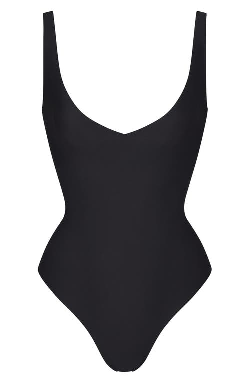 Skims Unlined Plunge Thong Bodysuit In Black