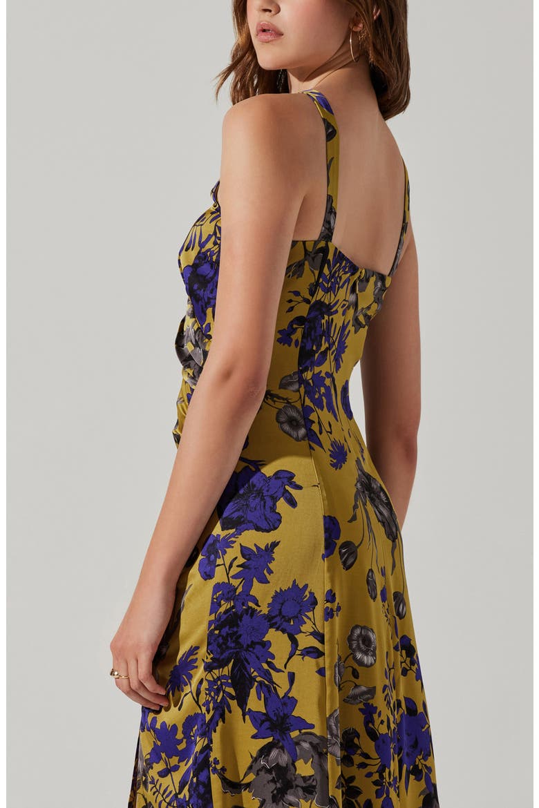Floral Ruched Cutout Dress, Alternate, color, CHARTREUSE INDIGO FLORAL
