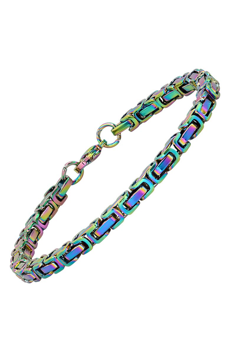 HMY JEWELRY Men's Rainbow IP Stainless Steel Chain Bracelet, Alternate, color, Multi