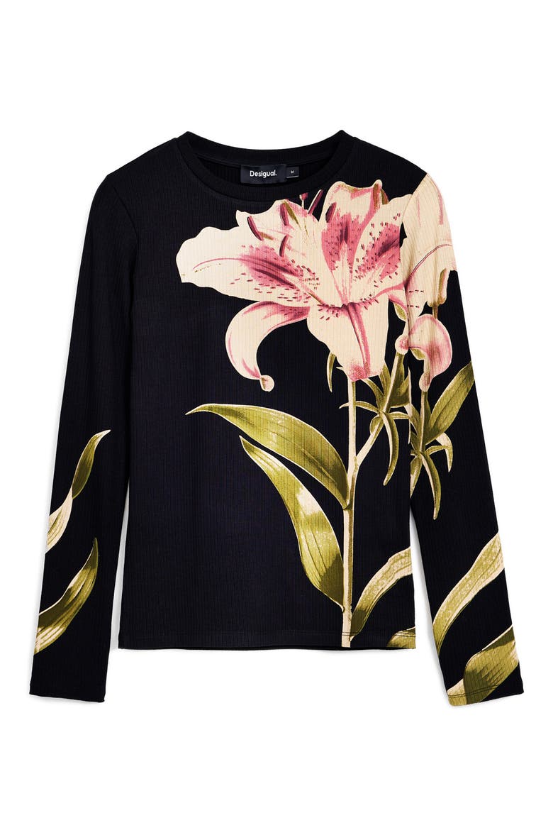 Romantic Rib Top, Alternate, color, BLACK