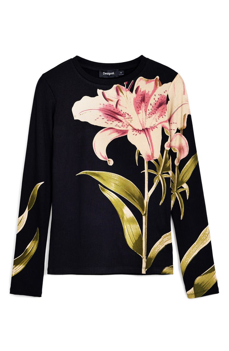 Desigual Romantic Rib Top, Alternate, color, Black