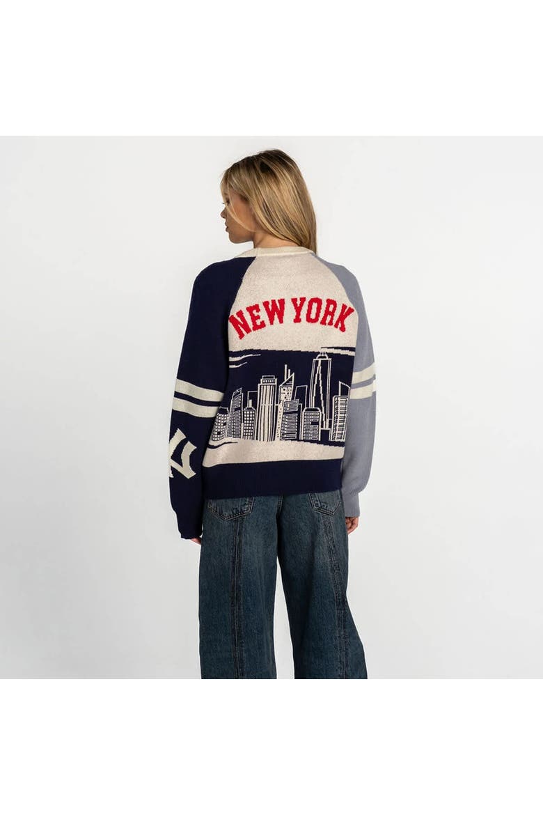 Women's The Wild Collective  Navy/Cream New York Yankees Boxy Jacquard Sweater, Alternate, color, Navy