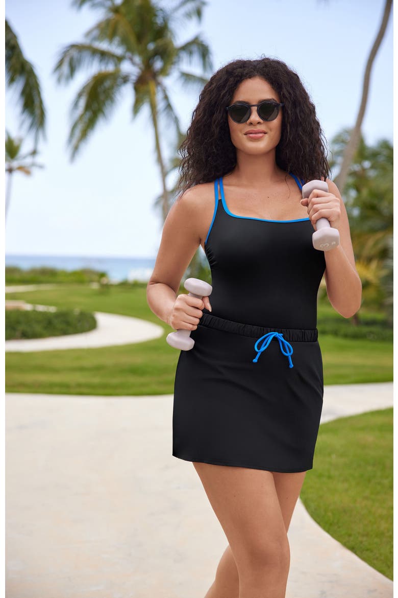 Skirted Runaround Chlorine Resistant One-Piece Swimsuit, Alternate, color, Blue and Black