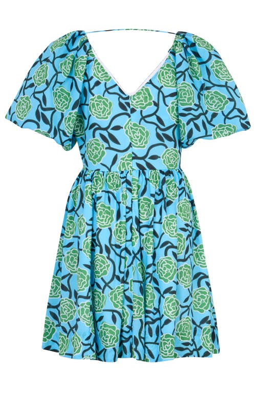 De Loreta Tati Puff Sleeve Cotton A-line Minidress In Blue