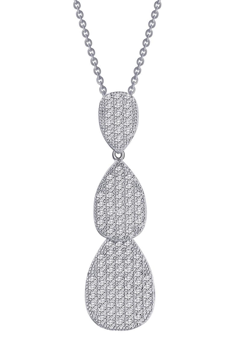 Platinum Plated Sterling Silver Simulated Diamond Micro Pave Luminous Drop Pendant Necklace, Main, color, WHITE