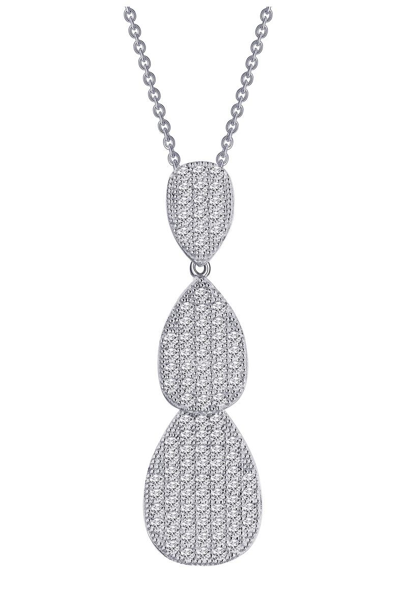 Lafonn Platinum Plated Sterling Silver Simulated Diamond Micro Pave Luminous Drop Pendant Necklace, Main, color, 