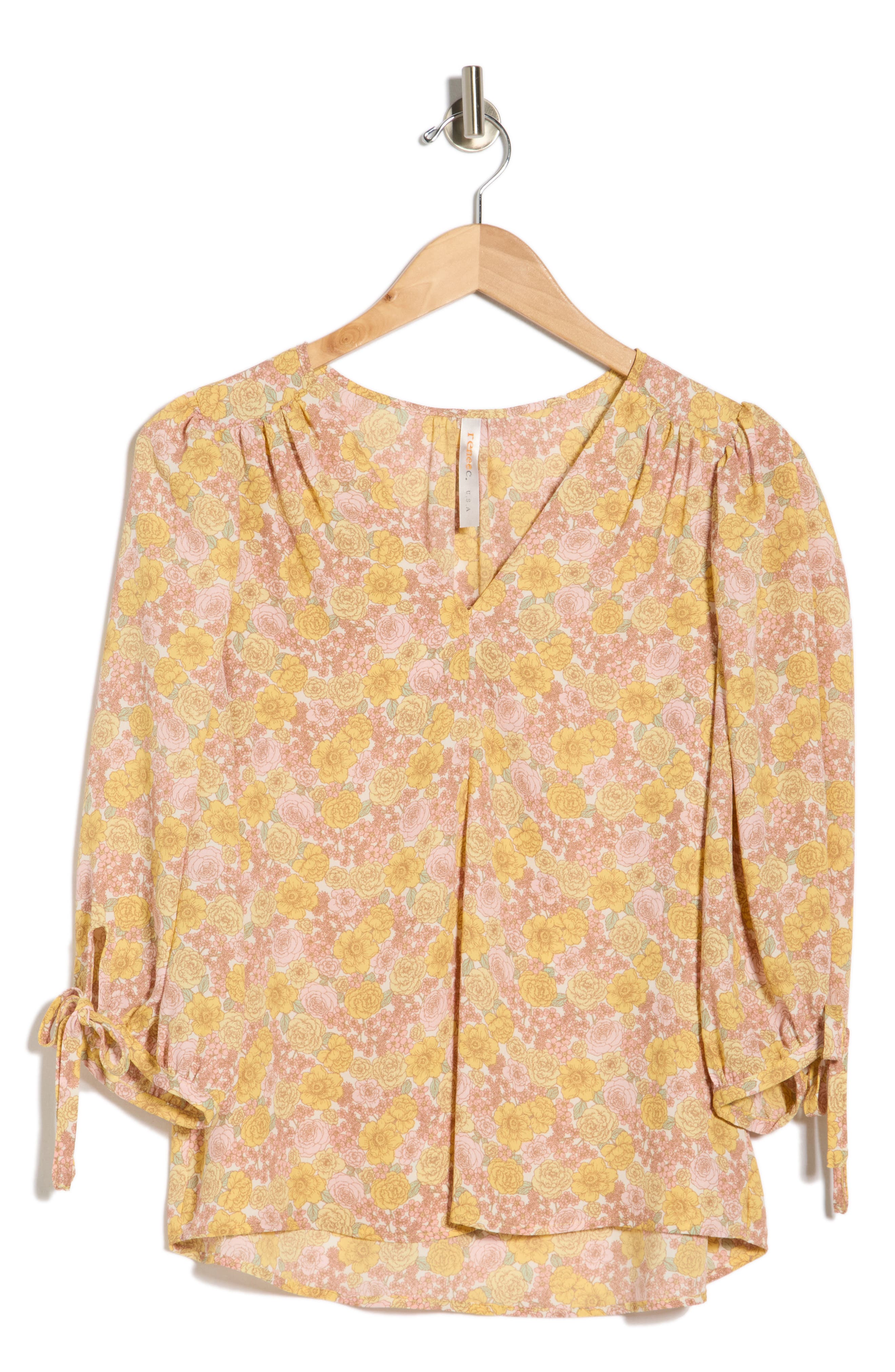 Renee C Tie Cuff Floral Top