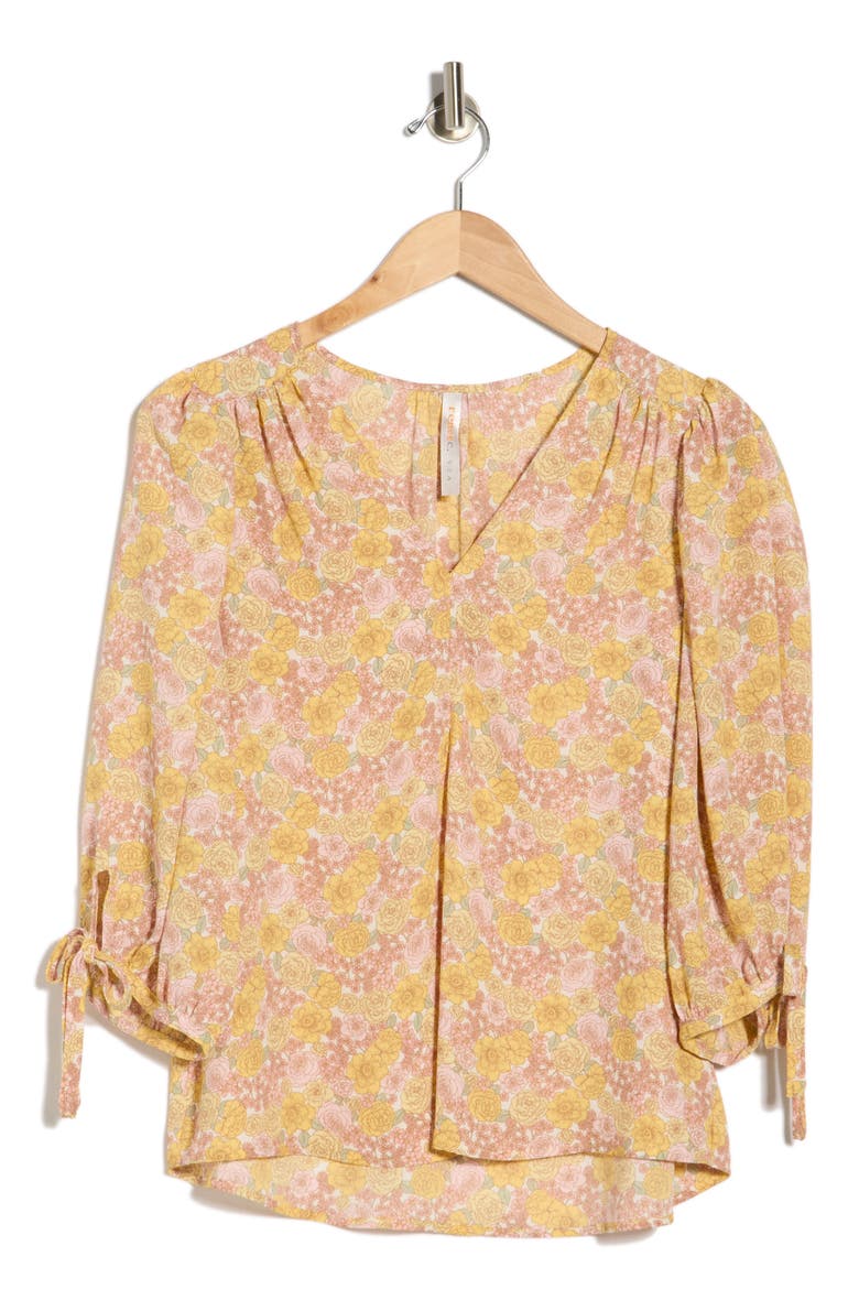 Tie Cuff Floral Top, Alternate, color, YELLOW