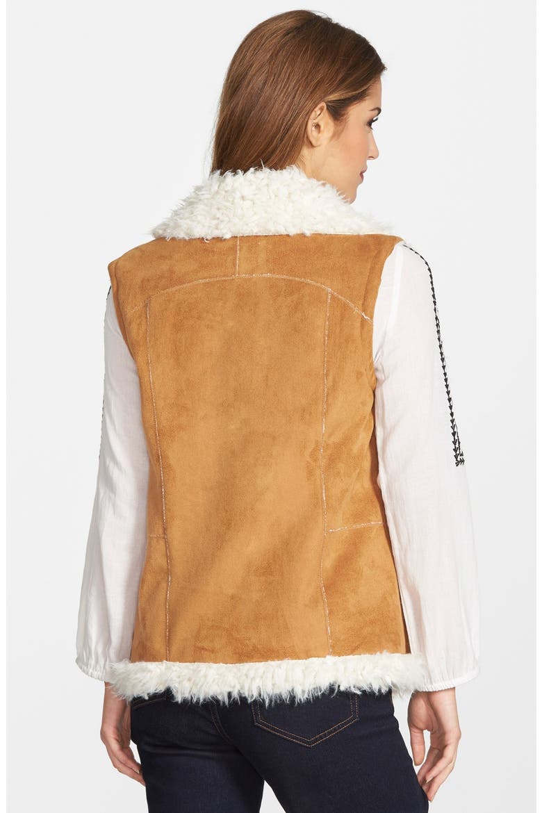 Drape Front Faux Shearling Vest, Alternate, color, LIGHT CEDAR