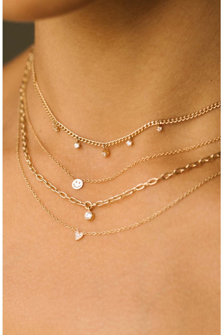Dangling Diamond XS Curb Chain Necklace, Alternate, color, YELLOW GOLD