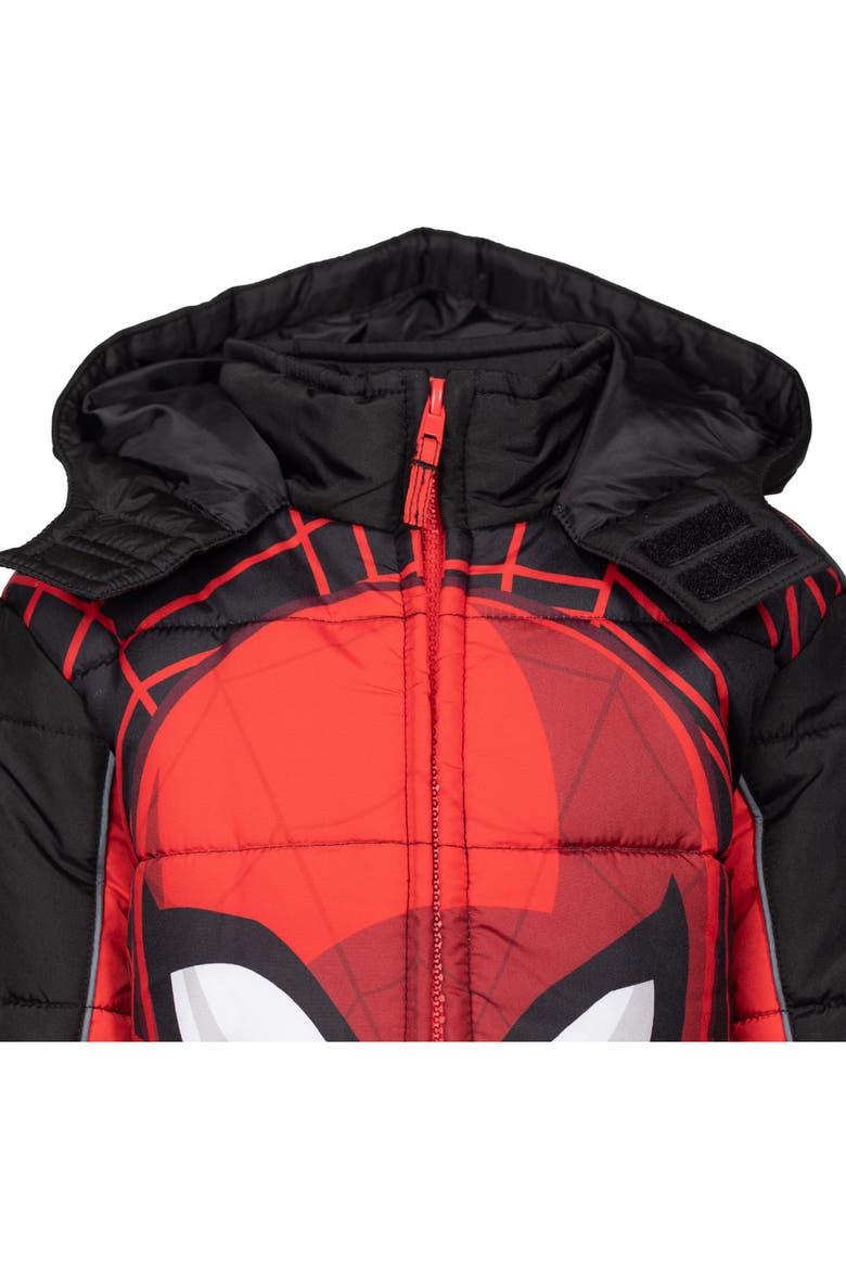 Spider-Man Hooded Zip-Up Puffer Jacket, Alternate, color, Spider Man Red Black