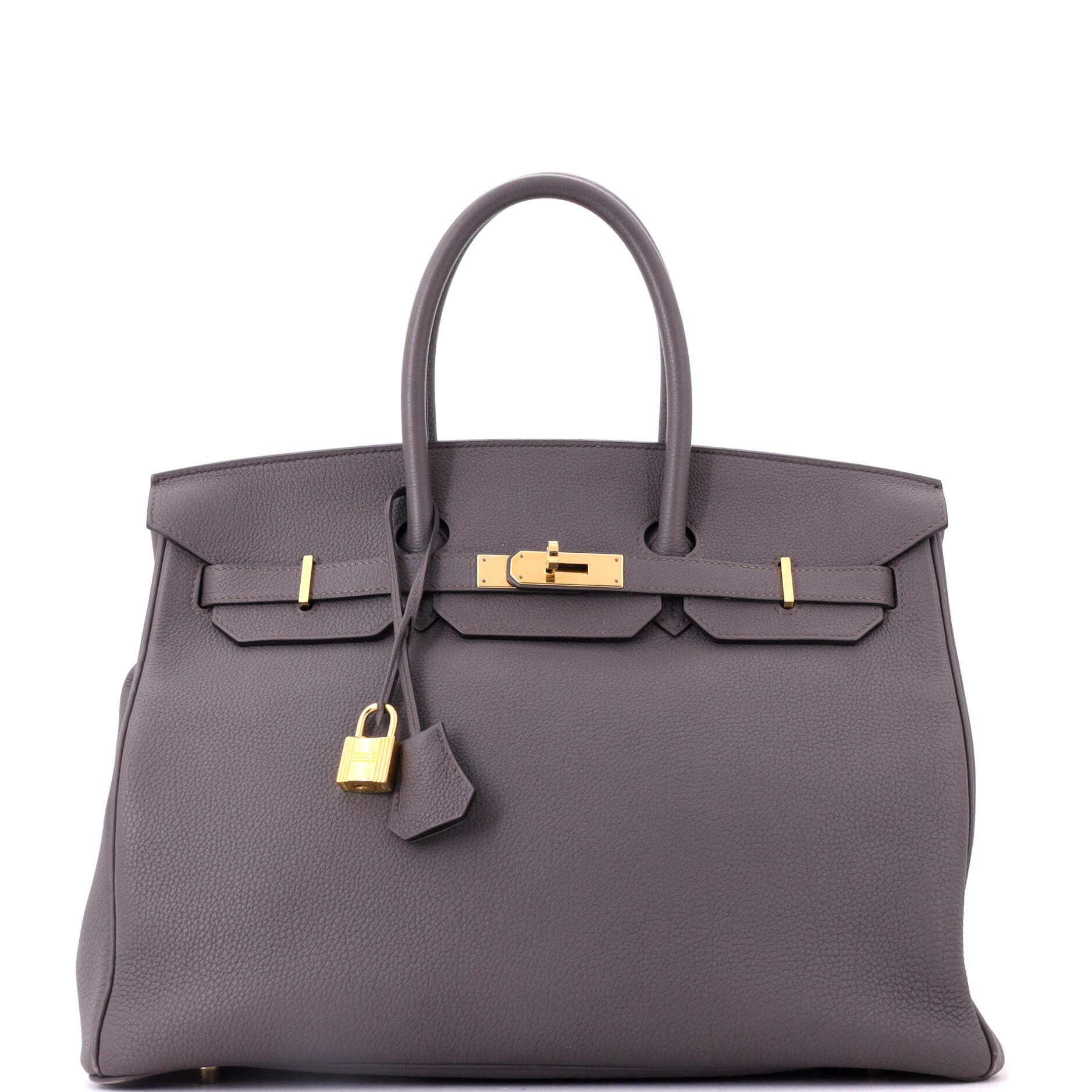 Pre-Owned Hermes Birkin Handbag Grey Togo with Gold Hardware 35, Main, color, Etain