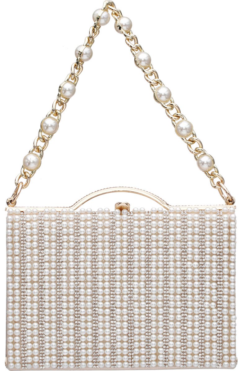 Nina Issa White Imitation Pearl & Crystal Clutch, Main, color, White-Gold