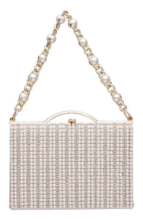 Issa White Imitation Pearl & Crystal Clutch