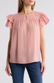 BY DESIGN Demi Eyelet Sleeve Top