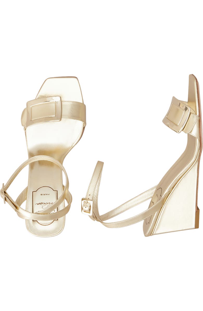 Roger Vivier Belle Vivier Metallic Ankle Strap Wedge Sandal, Alternate, color, Gold