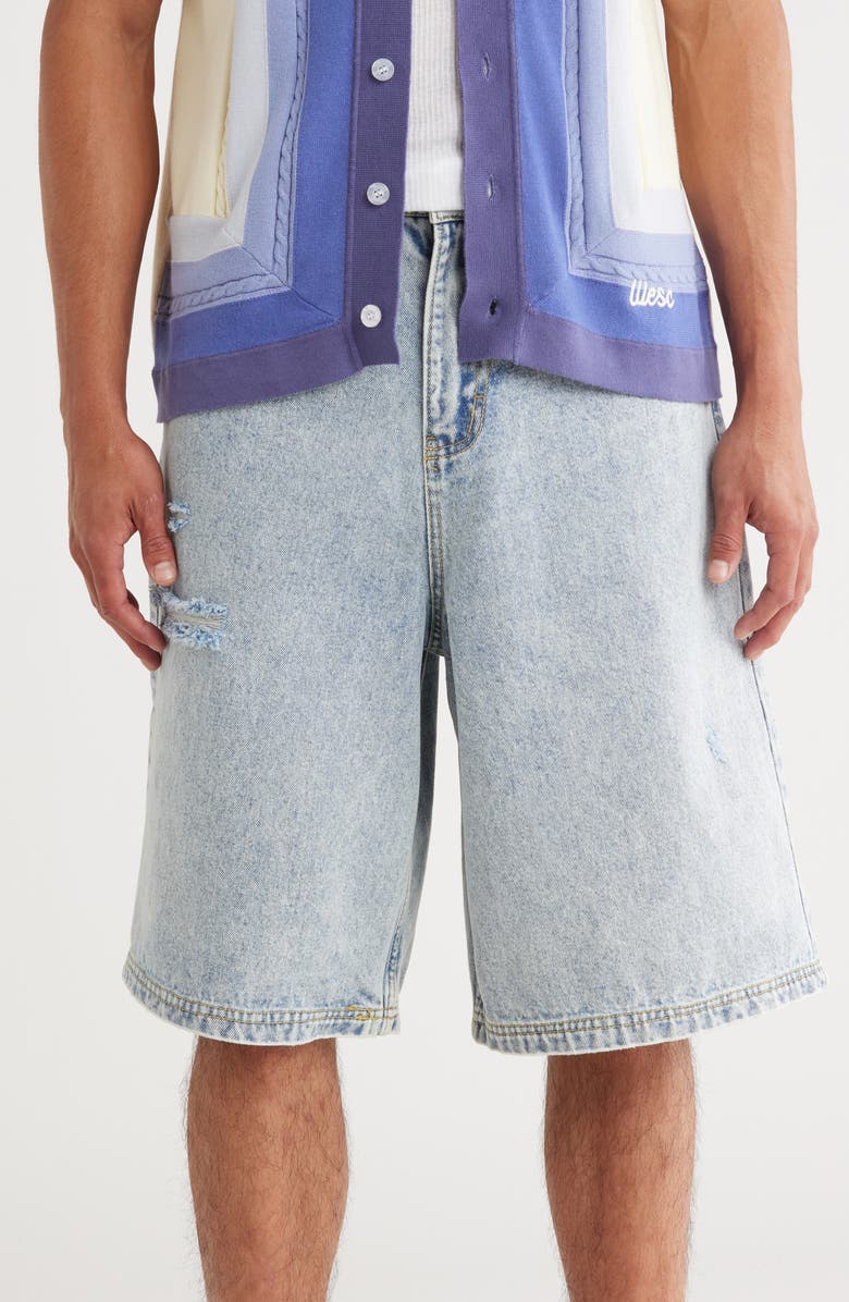 WeSC Distressed Denim Jorts, Main, color, Authentic Light Wash