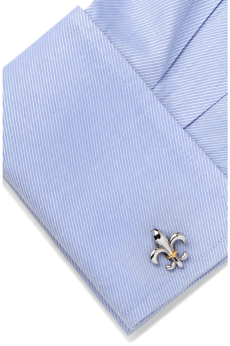 Two-Tone Fleur De Lis Cuff Links, Alternate, color, SILVER