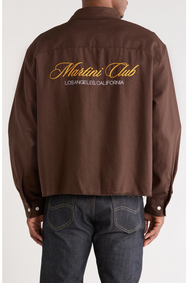 Embroidered Cotton Canvas Button-Up Shirt, Alternate, color, BROWN