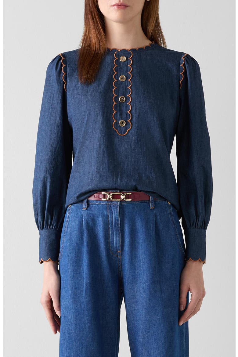 Jenny Scallop Denim Top, Main, color, INDIGO